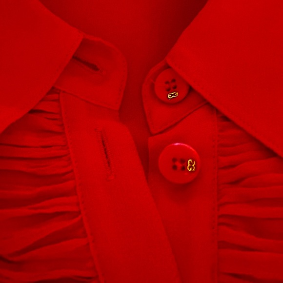 Escada Gorgeous Red 💯 Silk Logo Button Blouse - Picture 15 of 16